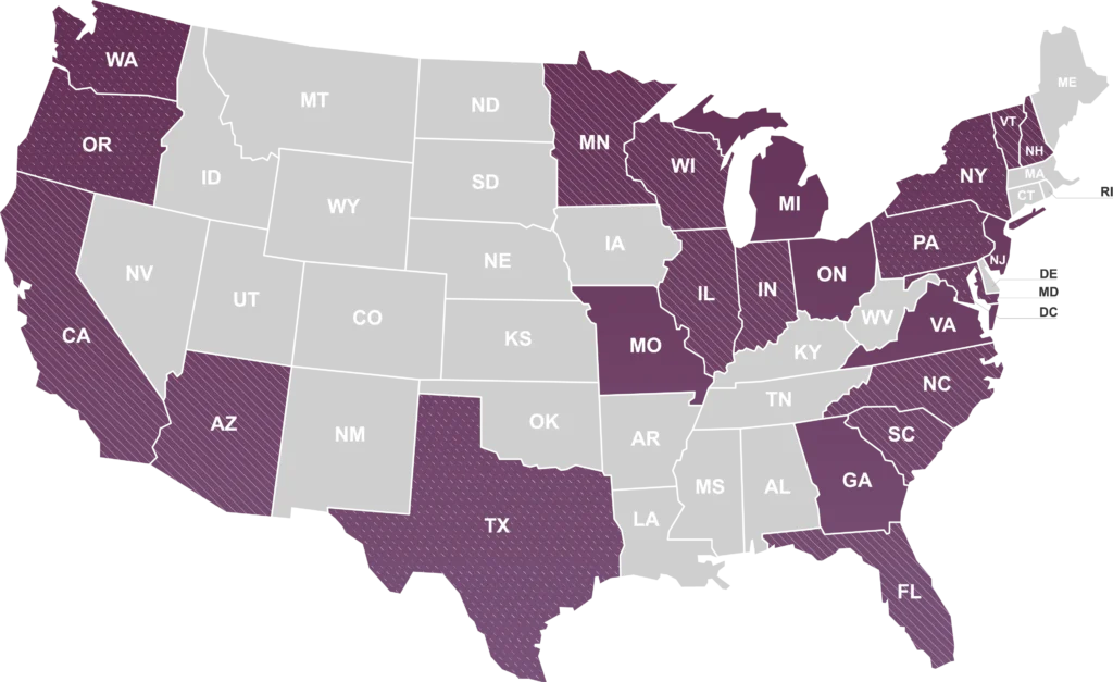 United States of America map display Triumph's Licenses to sell insurance & securities by states